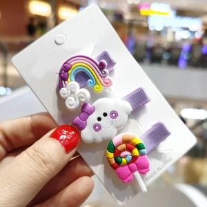 Lavender Rainbow, Cloud, and Lollipop hair clip set, NWOT